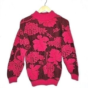 Hi-Octane Womens Vintage 80's Pink and Black Floral Print‎ Acrylic Sweater